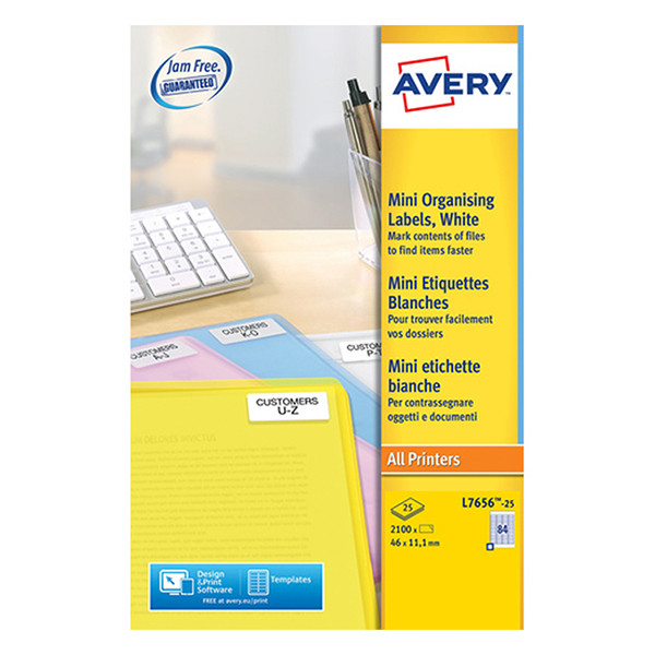 Avery L7656-25 universele etiketten A4 46 x 11,1 mm wit (2100 etiketten) L7656-25 212096 - 1