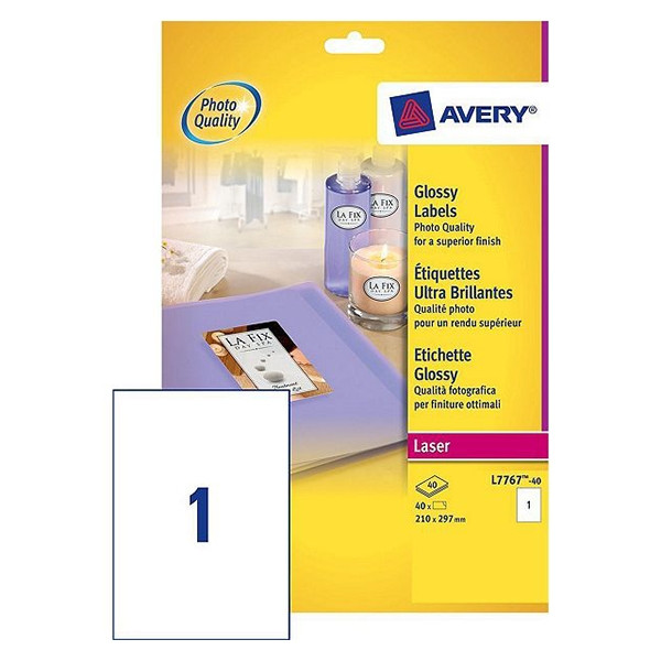 Avery L7767-40 hoogglanzende etiketten 210 x 297 mm (40 stuks) L7767-40 212662 - 1