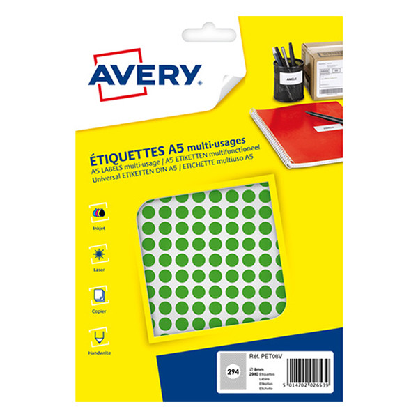 Avery PET08V markeringspunten Ø 8 mm groen (2940 etiketten) AV-PET08V 212707 - 1
