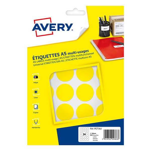 Avery PET30J markeringspunten Ø 30 mm geel (240 etiketten) AV-PET30J 212723 - 1