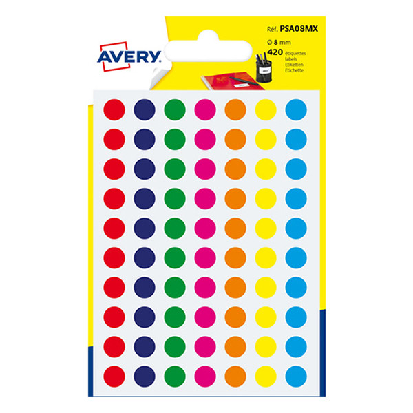 Avery PSA08MX markeringspunten Ø 8 mm assorti (420 etiketten) AV-PSA08MX 212711 - 1