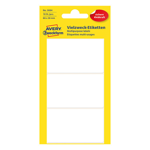 Avery Zweckform 3084 multifunctionele etiketten 66 x 38 mm wit (18 etiketten) 3084 212200 - 1