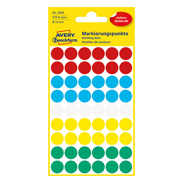 Avery Zweckform 3088 markeringspunten Ø 12 mm assorti (270 etiketten) 3088 212358 - 1