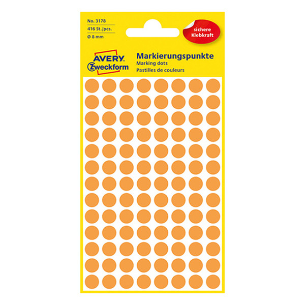 Avery Zweckform 3178 markeringspunten Ø 8 mm lichtoranje (416 etiketten) 3178 212334 - 1