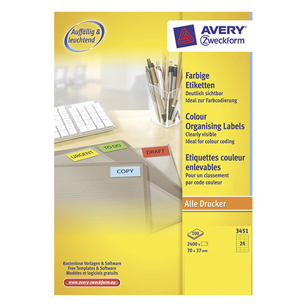 Avery Zweckform 3451 universele etiketten A4 70 x 37 mm geel (2400 etiketten) 3451 212080 - 1