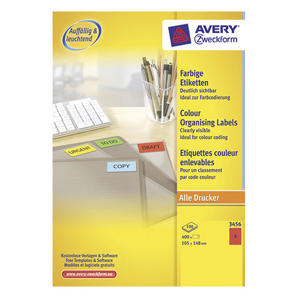 Avery Zweckform 3456 universele etiketten A4 105 x 148 mm rood (400 etiketten) 3456 212092 - 1