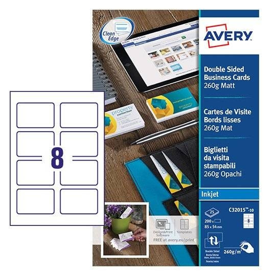 Avery Zweckform C32015-25 visitekaarten mat wit 85 x 54 mm (200 stuks) C32015-25 212789 - 1