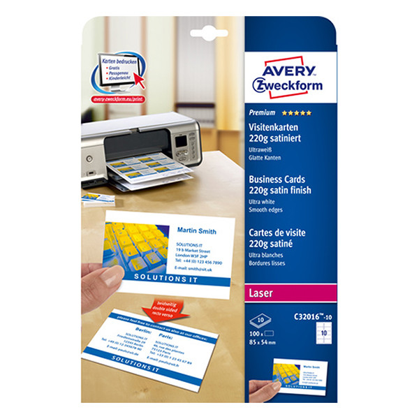 Avery Zweckform C32016-10 visitekaarten satijn wit 85 x 54 mm (100 stuks) C32016-10 212783 - 1