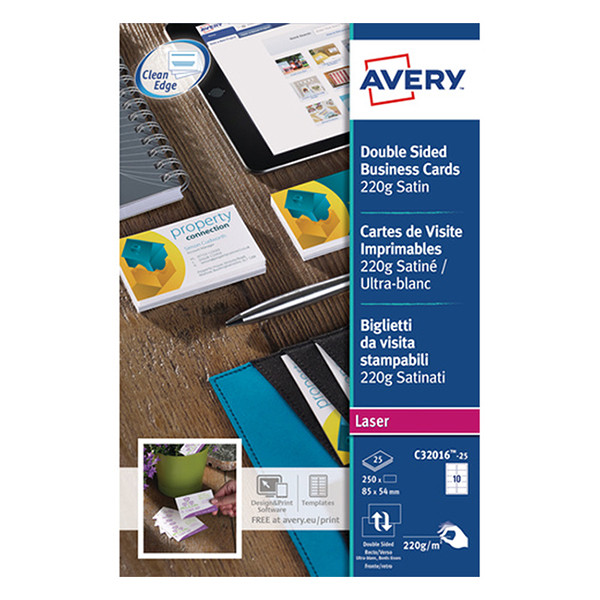 Avery Zweckform C32016-25 visitekaarten satijn wit 85 x 54 mm (250 stuks) C32016-25 212784 - 1