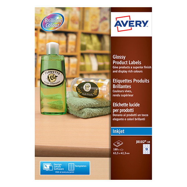 Avery Zweckform J8102-10 glanzende productetiketten ovaal 63,5 x 42,3 wit (180 etiketten) J8102-10 212600 - 1