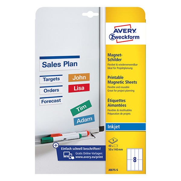 Avery Zweckform J8875-5 magneetetiketten 50 x 140 mm wit (40 etiketten) J8875-5 212236 - 1