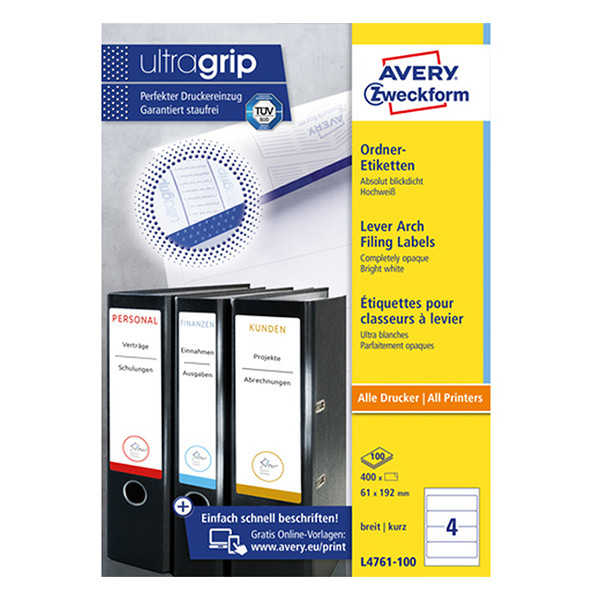 Avery Zweckform L4761-100 rugetiketten voor classeur 192 x 61 mm wit (400 etiketten) L4761-100 212112 - 1