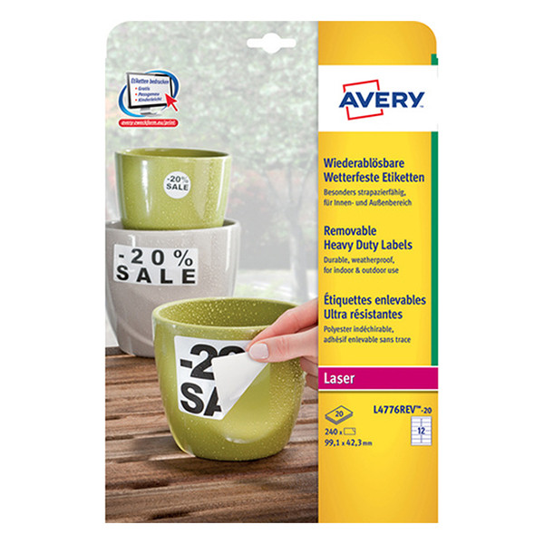 Avery Zweckform L4776REV-20 weerbestendige etiketten A4 99,1 x 42,3 mm wit (240 etiketten) L4776REV-20 212732 - 1