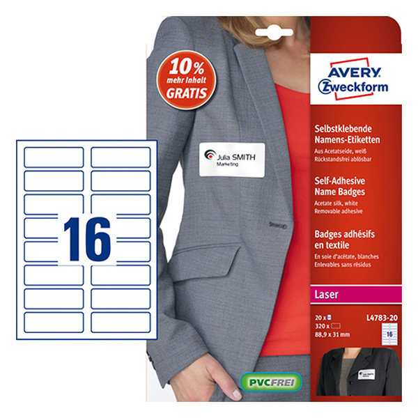 Avery Zweckform L4783-20 zelfklevende naambadge etiketten 31 x 88,9 mm (320 naambadges) AV-L4783-20 212688 - 1