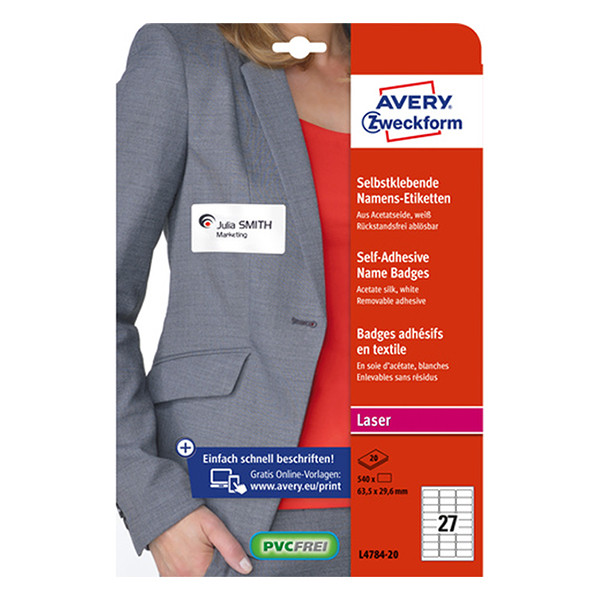 Avery Zweckform L4784-20 zelfklevende naambadge etiketten 63,5 x 29,6 mm wit/blauw (540 naambadges) L4784-20 212596 - 1