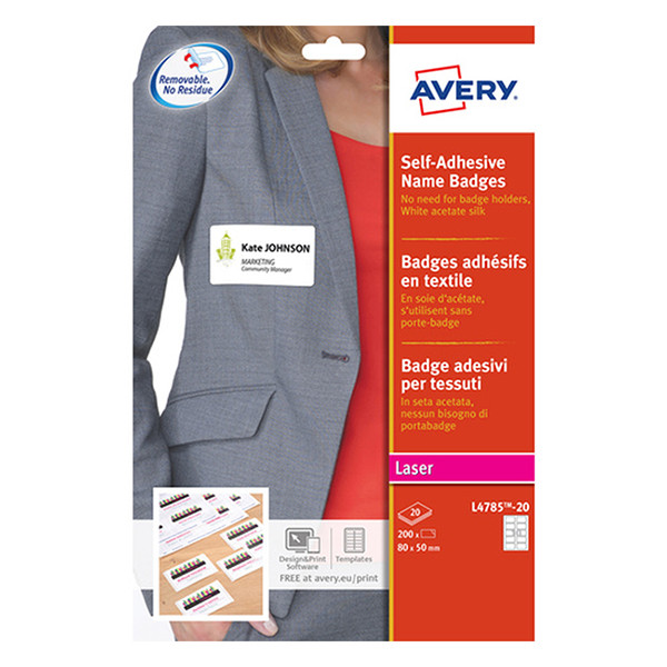 Avery Zweckform L4785-20 zelfklevende naambadge-etiketten voor laserprinters 50 x 80 mm wit (200 naambadges) L4785-20 212592 - 1