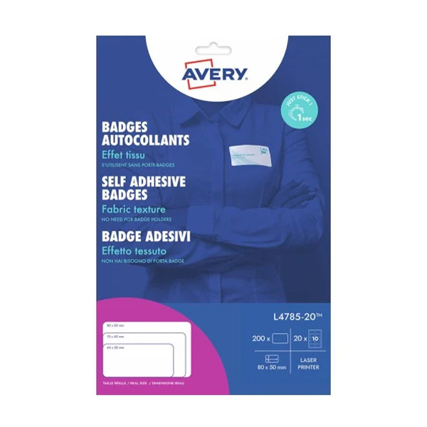 Avery Zweckform L4785-20 zelfklevende naambadge-etiketten voor laserprinters 50 x 80 mm wit (200 naambadges) 212592 - 1