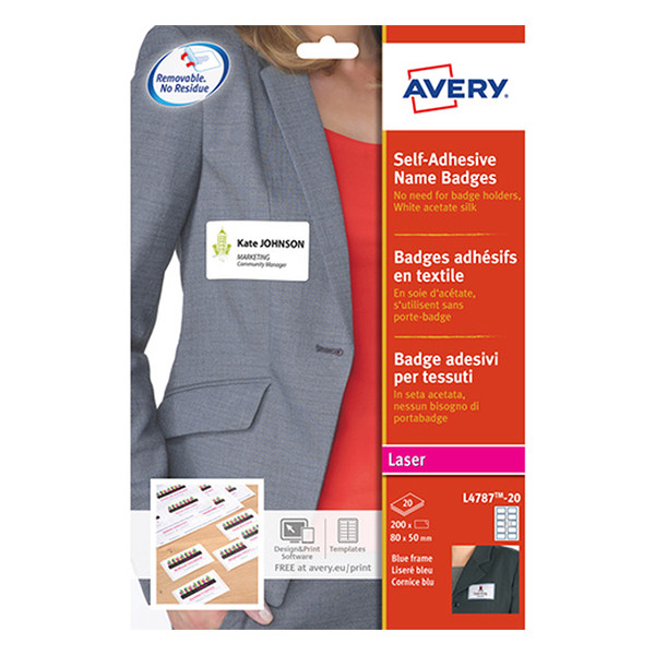 Avery Zweckform L4787-20 zelfklevende naambadge etiketten 50 x 80 mm wit/blauw (200 naambadges) L4787-20 212594 - 1