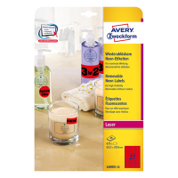 Avery Zweckform L6003-25 verwijderbare NEON etiketten A4 63,5 x 29,6 mm rood (675 etiketten) L6003-25 212758