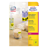 Avery Zweckform L6004-25 verwijderbare NEON etiketten A4 63,5 x 29,6 mm geel (675 etiketten) L6004-25 212759