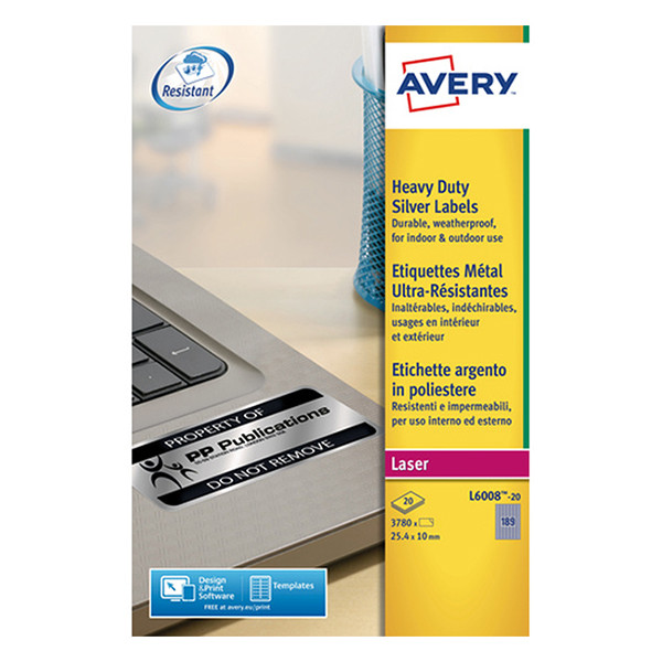 Avery Zweckform L6008-20 polyester verzegelingsetiketten 25,4 x 10 mm (3780 etiketten) L6008-20 212446 - 1