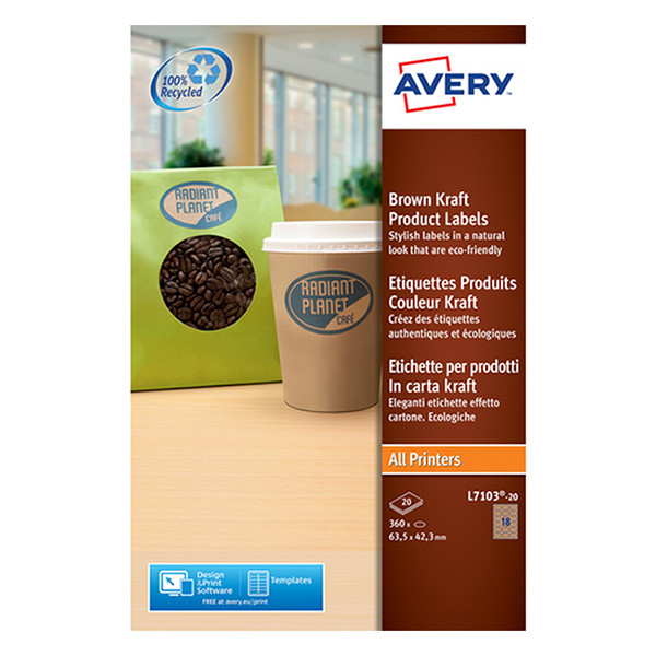 Avery Zweckform L7103-20 productetiketten ovaal  bruin-karton kleur 63,5 x 42,3 (360 etiketten) L7103-20 212602 - 1