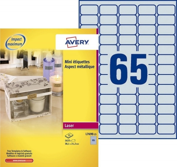 Avery Zweckform L7690-25 etiketten A4 38,1 x 21,2 mm zilver (1625 etiketten) L7690-25 212764 - 1