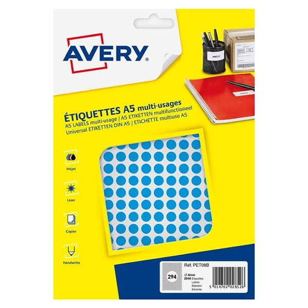 Avery Zweckform PET08B markeringspunten Ø 8 mm blauw (2940 etiketten) AV-PET08B 212704 - 1