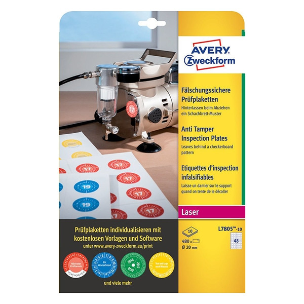 Avery Zweckform keuringszegels met beveiligingsraster 20 mm (480 etiketten) AV-L7805-10 212684 - 1