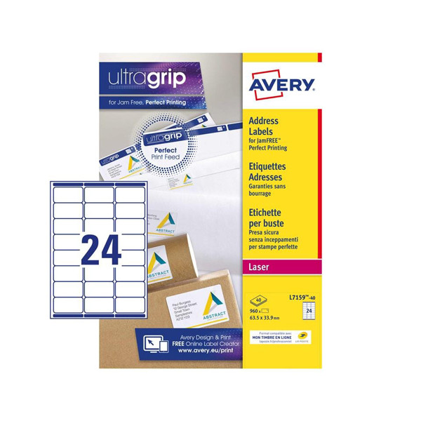 Avery adresetiketten L7159-40 | 960 stuks | 63,5 x 33,9 mm | Quickpeel technologie L7159-40 212264 - 1