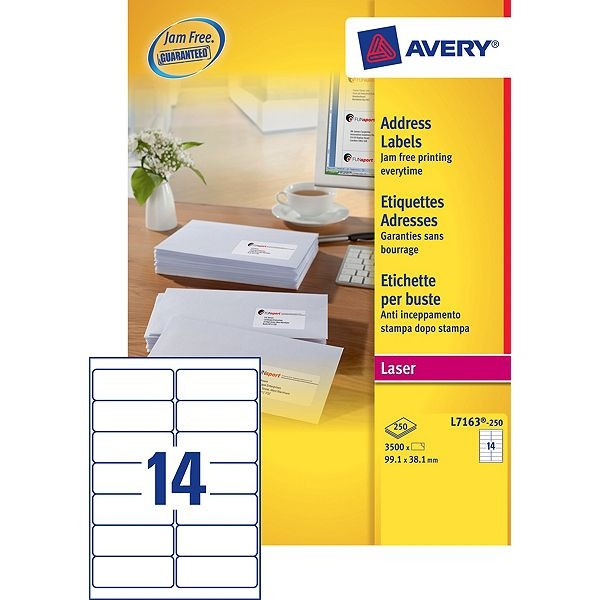 Avery adresetiketten L7163-250 | 3500 stuks | 99,1 x 38,1 mm | Quickpeel technologie L7163-250 212300 - 1