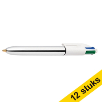 Aanbieding: 12x BIC balpen 4 Colours Shine zilver