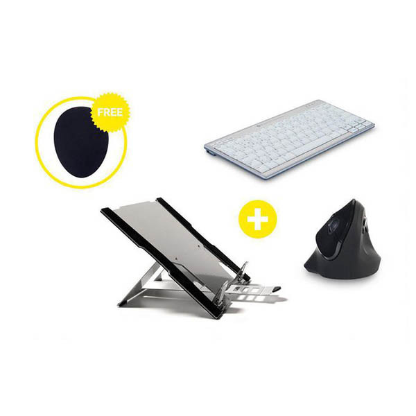 Bakker & Elkhuizen Homeworking Professional toetsenbord, muis, muismat en laptopstand AZERTY 298302 - 1