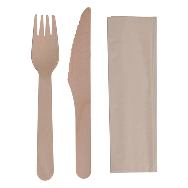 Biodore bestekset hout mes-vork-servet (100 sets) 521179 402769 - 1