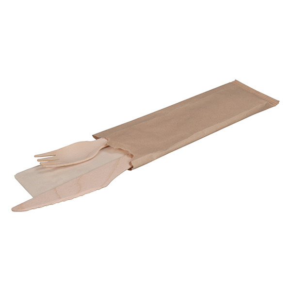Biodore bestekset hout mes-vork-servet (100 sets) 521179 402769 - 2