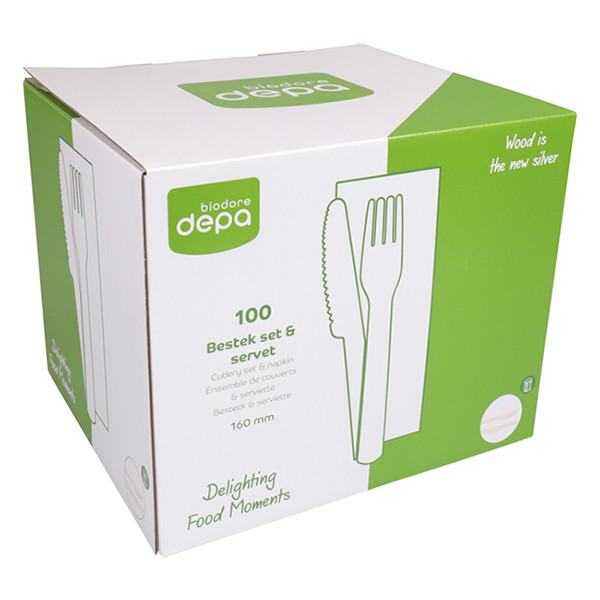 Biodore bestekset hout mes-vork-servet (100 sets) 521179 402769 - 4