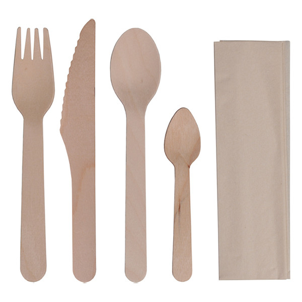Biodore bestekset hout met servet (100 sets) 521154 402767 - 1