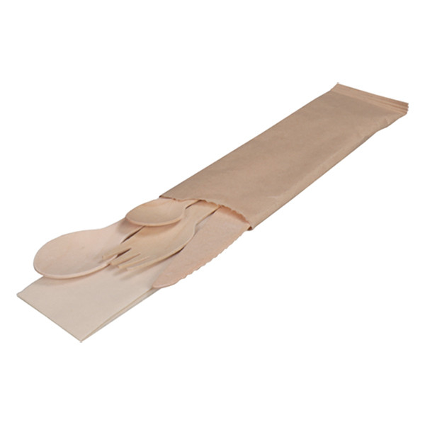 Biodore bestekset hout met servet (100 sets) 521154 402767 - 2