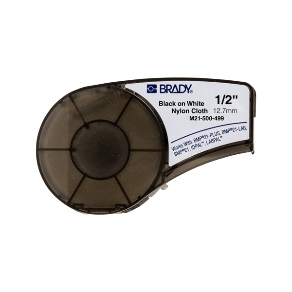 Brady M21-500-499 tape nylonweefsel zwart op wit 12,7 mm x 4,88 m (origineel) M21-500-499 147218 - 1