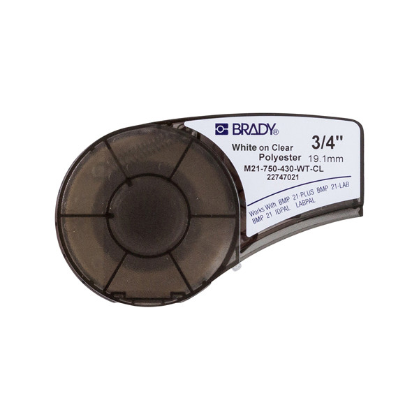 Brady M21-750-430-WT-CL tape polyester wit op transparant 19,1 mm x 6,40 m (origineel) M21-750-430-WT-CL 147252 - 1