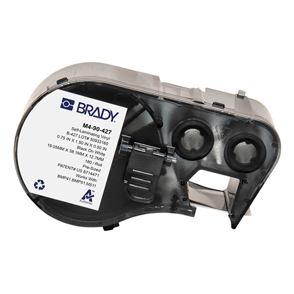 Brady M4-90-427 gelamineerde vinyl labels zwart op wit/transparant 38,1 mm x 12,7 mm x 19,05 mm (origineel) M4-90-427 148126 - 1