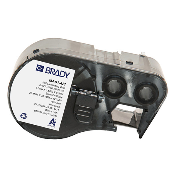 Brady M4-91-427 gelamineerde vinyl labels zwart op wit/transparant 25,4 mm x 38,1 mm x 12,7 mm (origineel) M4-91-427 148124 - 1