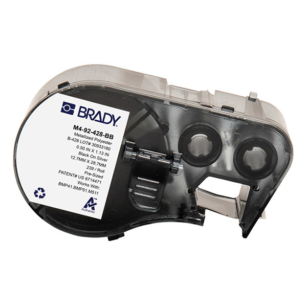 Brady M4-92-428-BB gemetalliseerde polyester labels zwart op lichtgrijs 12,70 mm x 33,02 mm (origineel) M4-92-428-BB 148270 - 1