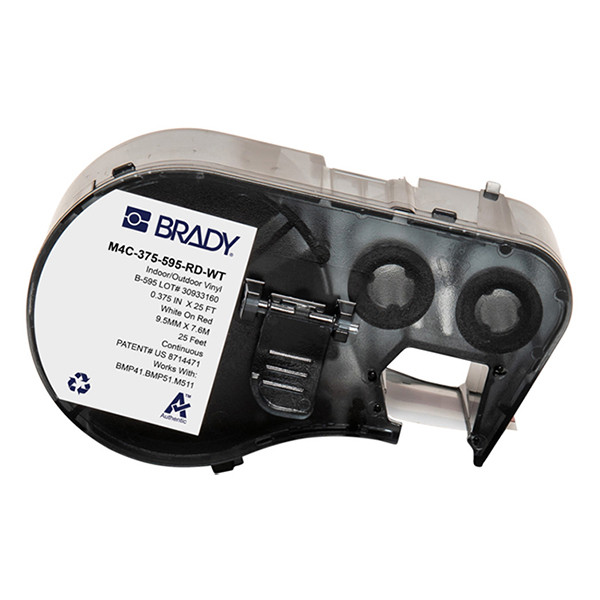Brady M4C-375-595-RD-WT vinyl labels wit op rood 9,53 mm x 7,62 m (origineel) M4C-375-595-RD-WT 147946 - 1