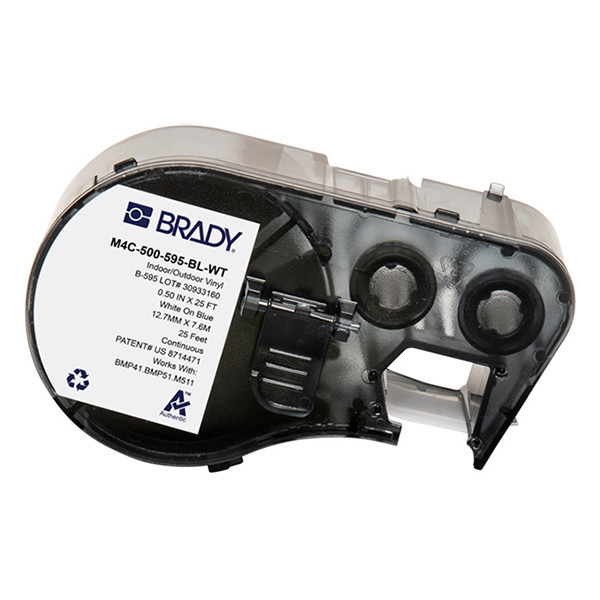 Brady M4C-500-595-BL-WT vinyl labels wit op blauw 12,70 mm x 7,62 m (origineel) M4C-500-595-BL-WT 147981 - 1
