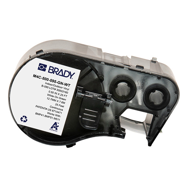 Brady M4C-500-595-GN-WT vinyl labels wit op groen 12,70 mm x 7,62 m (origineel) M4C-500-595-GN-WT 147963 - 1