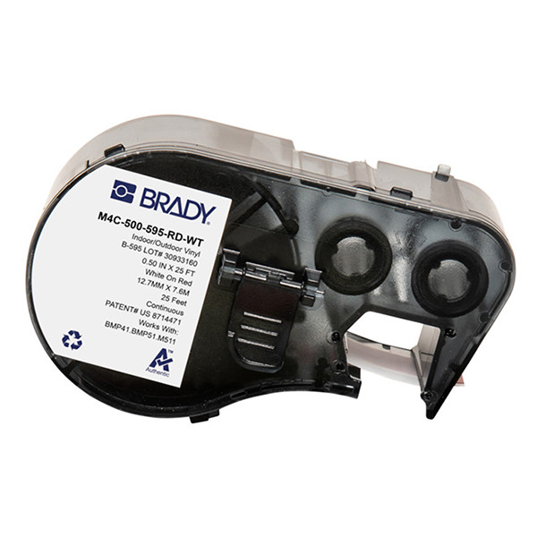 Brady M4C-500-595-RD-WT vinyl labels wit op rood 12,70 mm x 7,62 m (origineel) M4C-500-595-RD-WT 147956 - 1