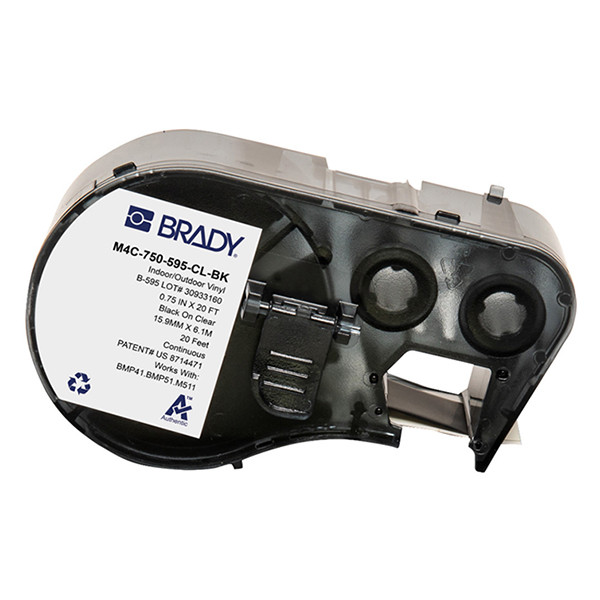 Brady M4C-750-595-CL-BK tape vinyl zwart op transparant 19,05 mm x 6,1 m (origineel) M4C-750-595-CL-BK 148184 - 1