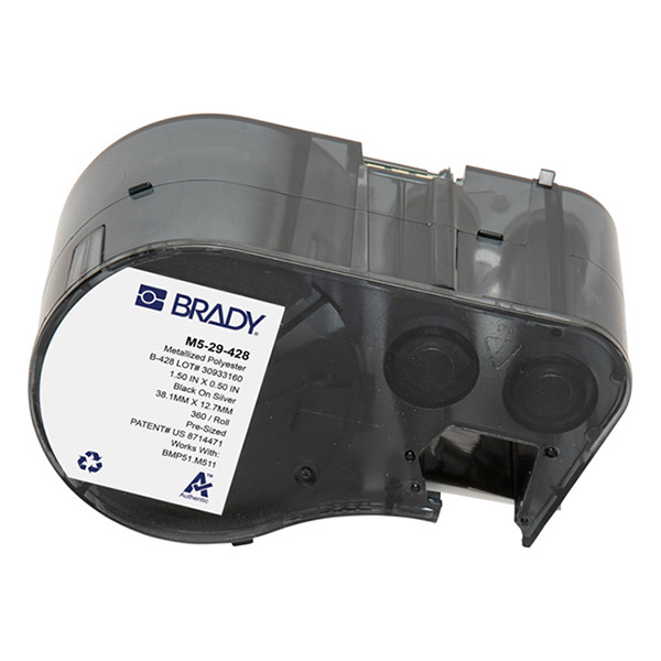 Brady M5-29-428 gemetalliseerde polyester labels zwart op lichtgrijs 38,1 mm x 12,7 mm (origineel) M5-29-428 148266 - 1