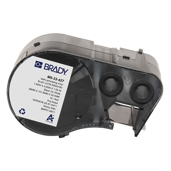 Brady M5-33-427 gelamineerde vinyl labels zwart op wit/transparant 101,6 mm x 38,1 mm x 25,4 mm (origineel) M5-33-427 148120 - 1